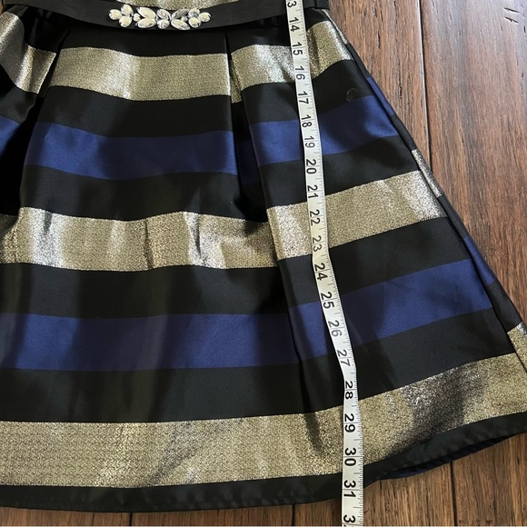 Amy Byer Girls 14 Formal Dress Shimmery Gold Blue Black Wedding Holiday Event - Picture 2 of 12